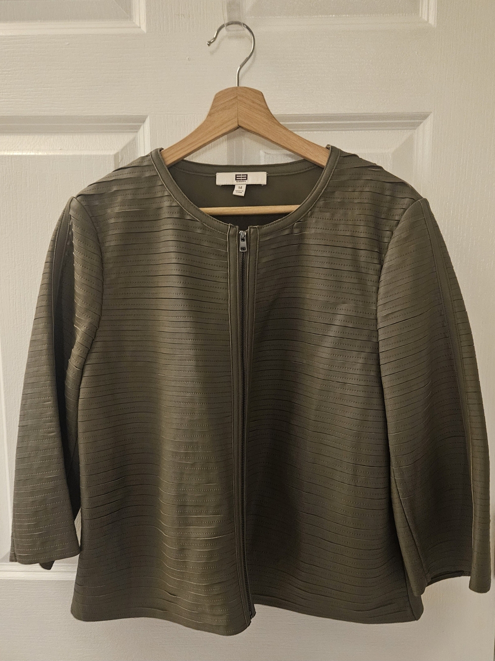 Etcetera Olive Green/Khaki Ribbed Zip-Front Jacket